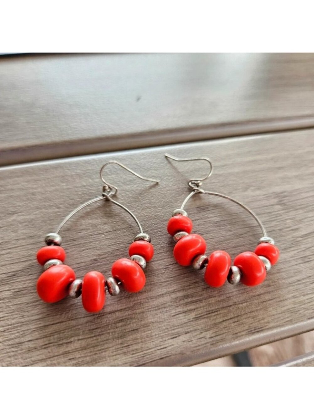 Womens earrings dangle red coral fish hook